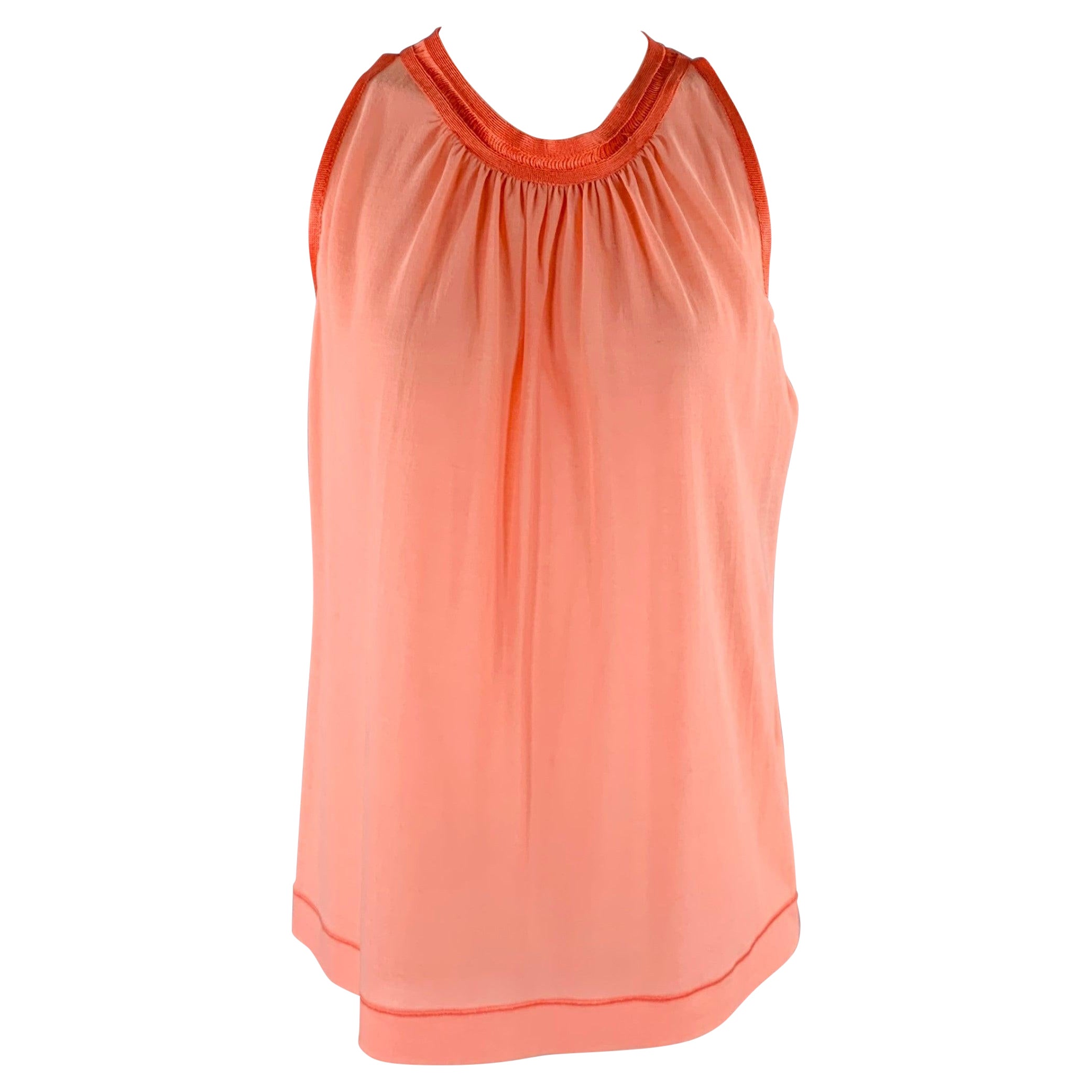MISSONI Size 8 Orange Coral Cotton Contrast Trim Tank Casual Top