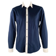 GIVENCHY Size 42 Navy White Contrast Trim Cotton Long Sleeve Shirt