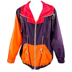 PRABAL GURUNG Chaqueta de nailon en bloque de color morado, naranja y rosa, talla M