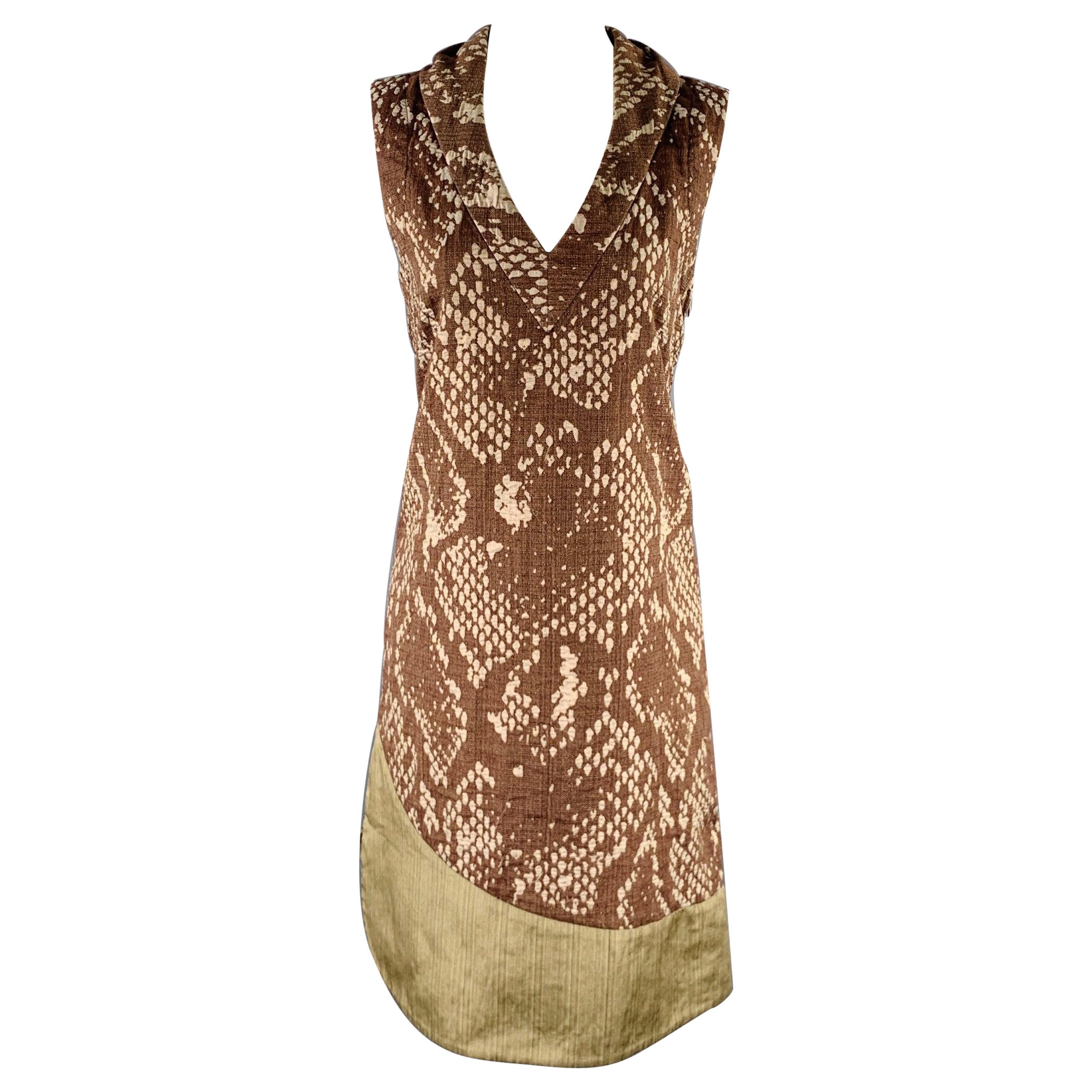 ISSEY MIYAKE Größe M Brown Beige Snakeskin Print Ärmelloses Kleid