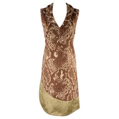 Issey Miyake Taglia M Marrone Beige Vestito senza maniche con stampa a pelle di serpente