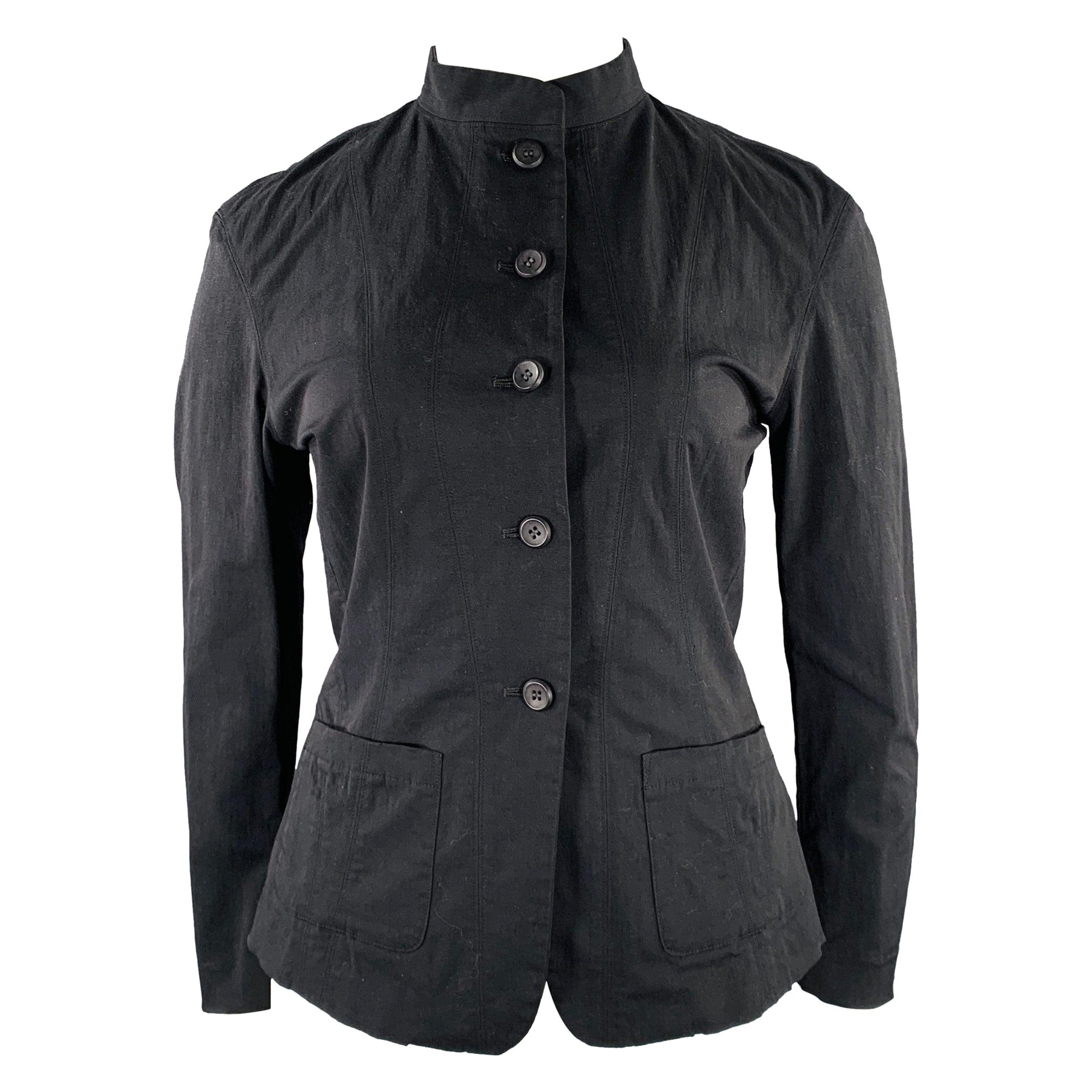 ISSEY MIYAKE Size L Black Nylon Blend Single Breasted Collarless Jacket For Sale