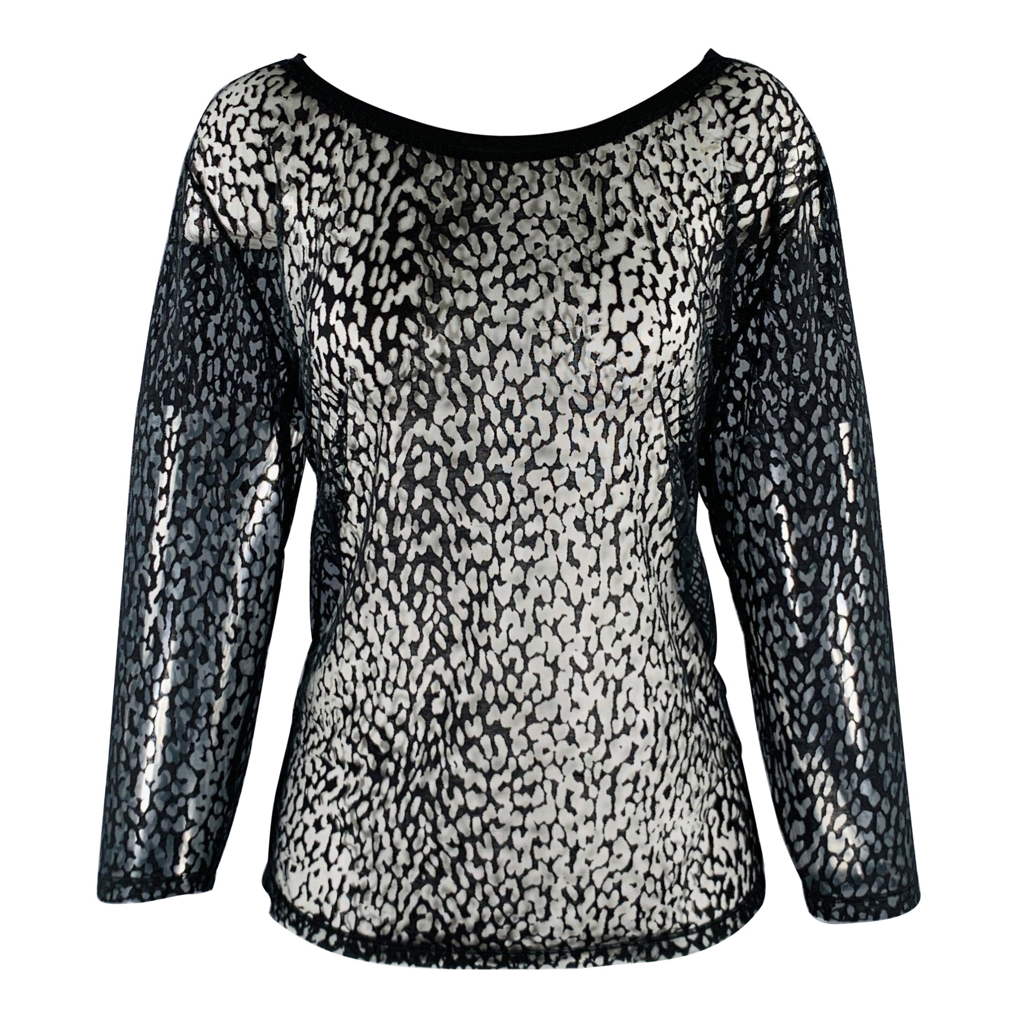 SAINT LAURENT Tallas S Negro Mezcla Lyocell Ver A Través Estampado Animal Top Casual