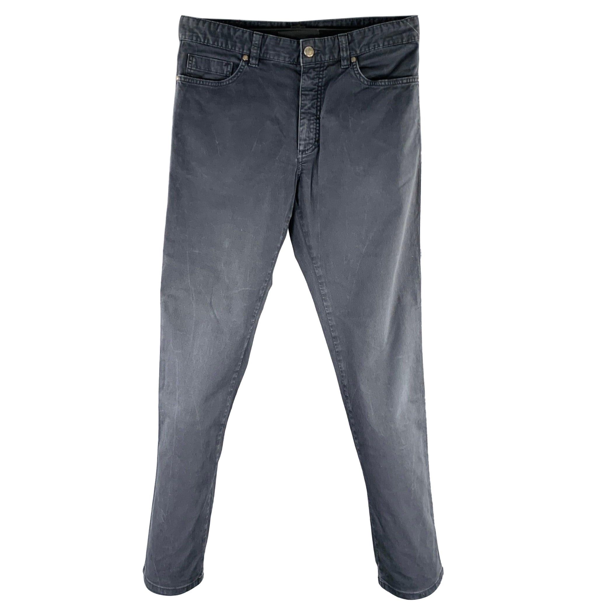 Ermenegildo Zegna Taille 33 Gris anthracite Jeans droits en coton mélangé