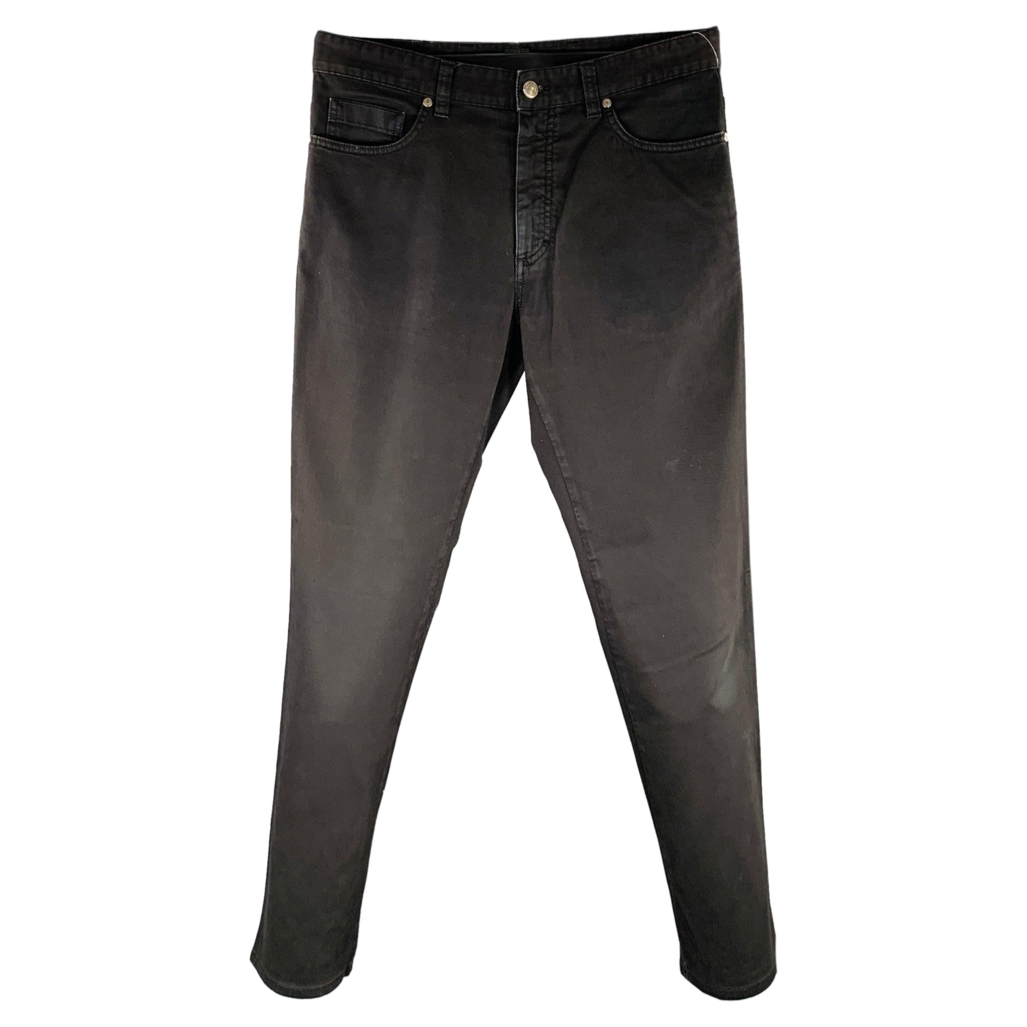 ERMENEGILDO ZEGNA Size 32 Black Cotton Blend Straight Jeans For Sale