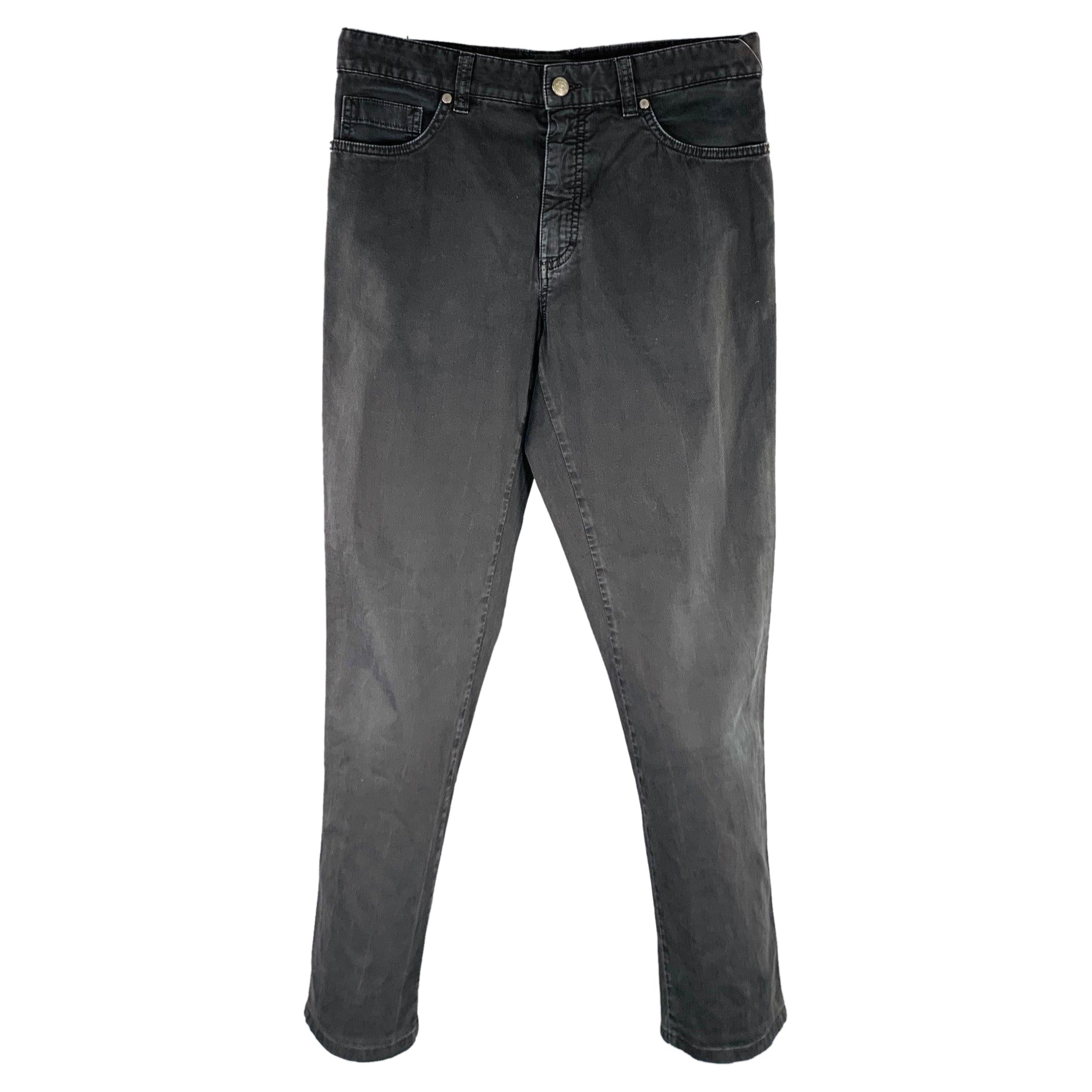 Ermenegildo Zegna Taglia 33 Jeans dritti in misto cotone nero