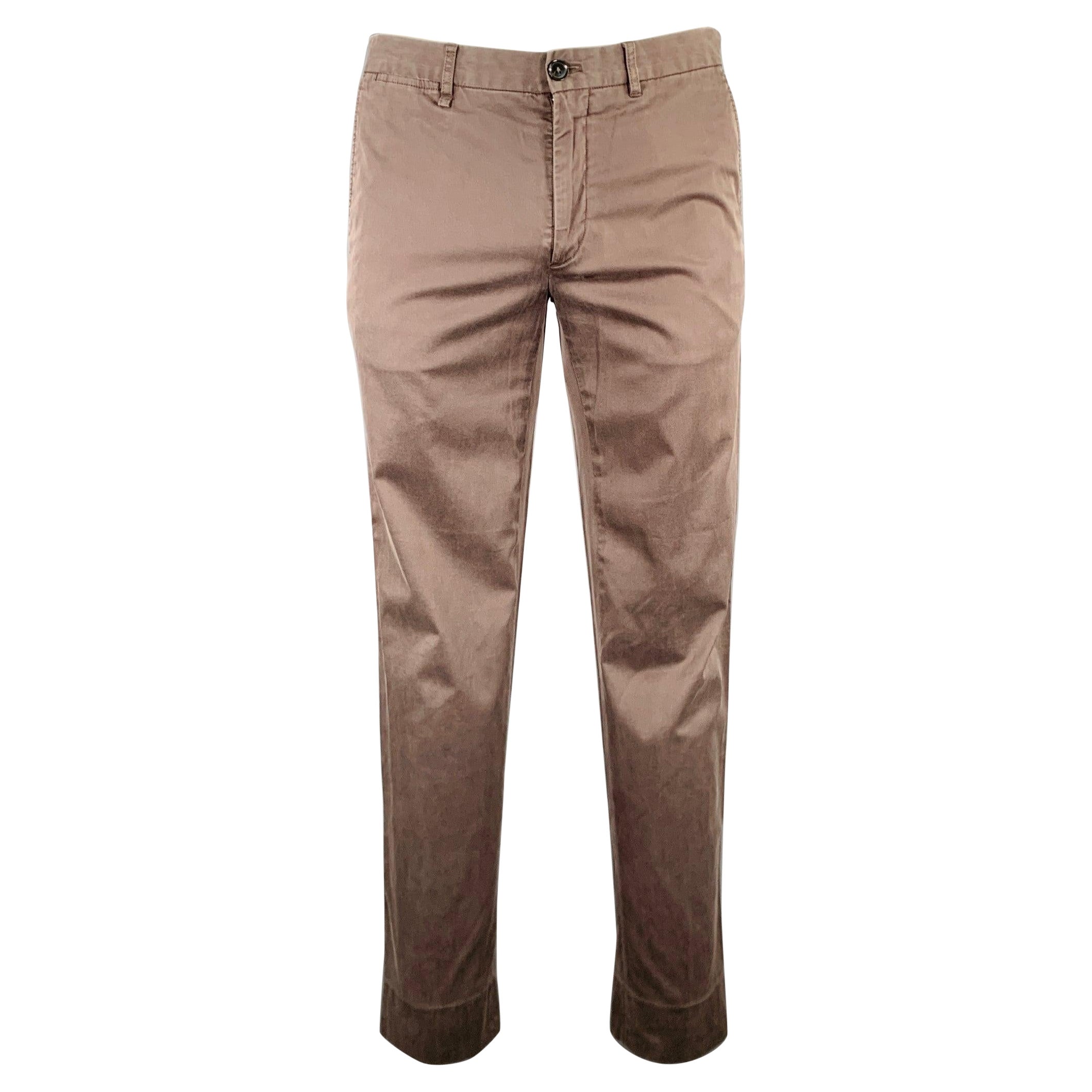 ERMENEGILDO ZEGNA Size 34 Brown Cotton Blend Flat Front Casual Pants