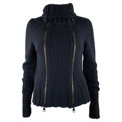 ANN DEMEULEMEESTER Talla 8 Cárdigan negro de lana merina y angora con doble cremallera