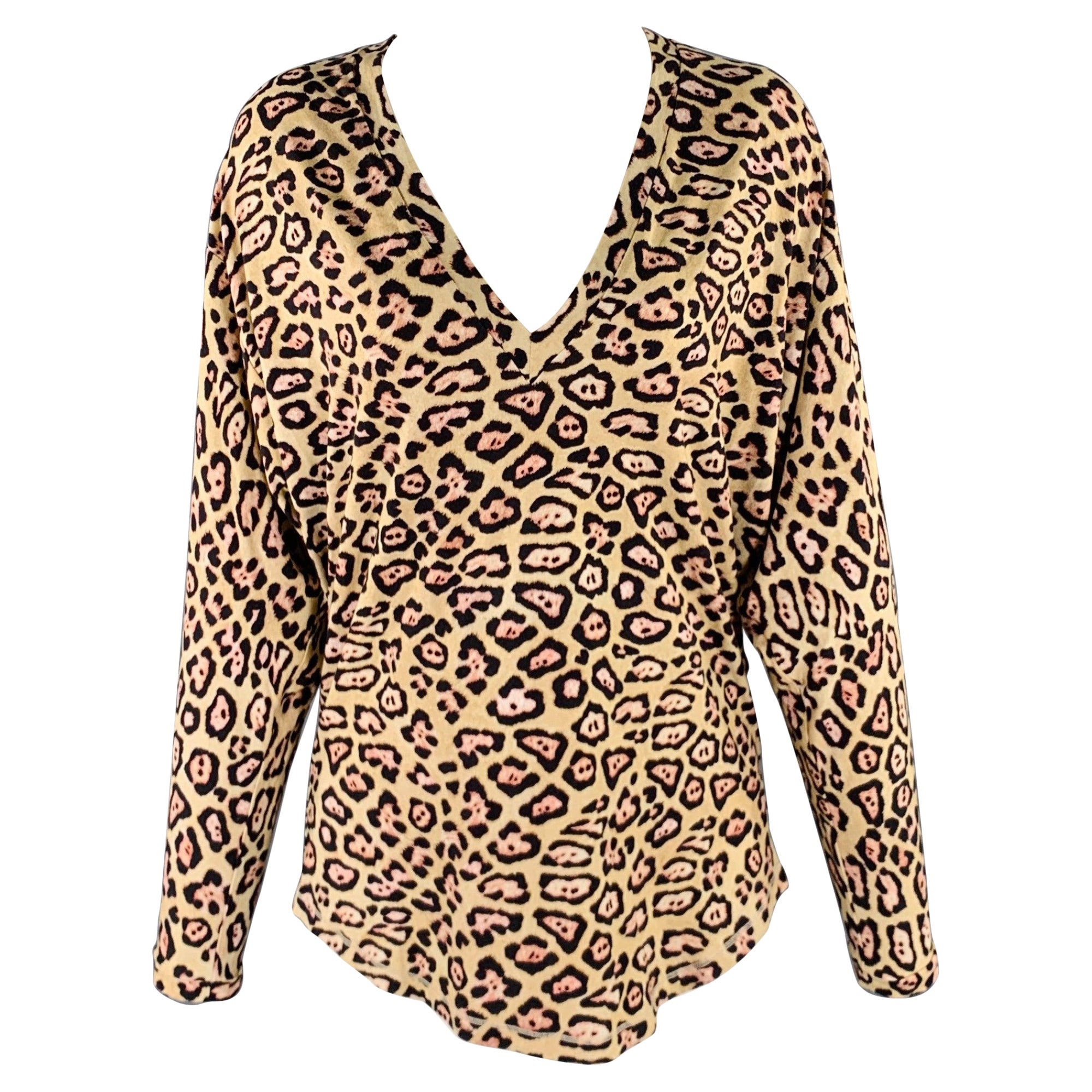 GIVENCHY Taglia 4 Top casual con scollo a V in misto viscosa beige e marrone