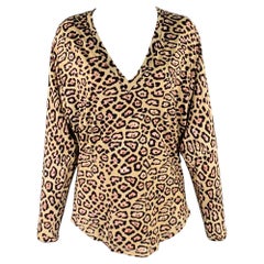 GIVENCHY Size 4 Beige Brown Viscose Blend Animal Print V-Neck Casual Top