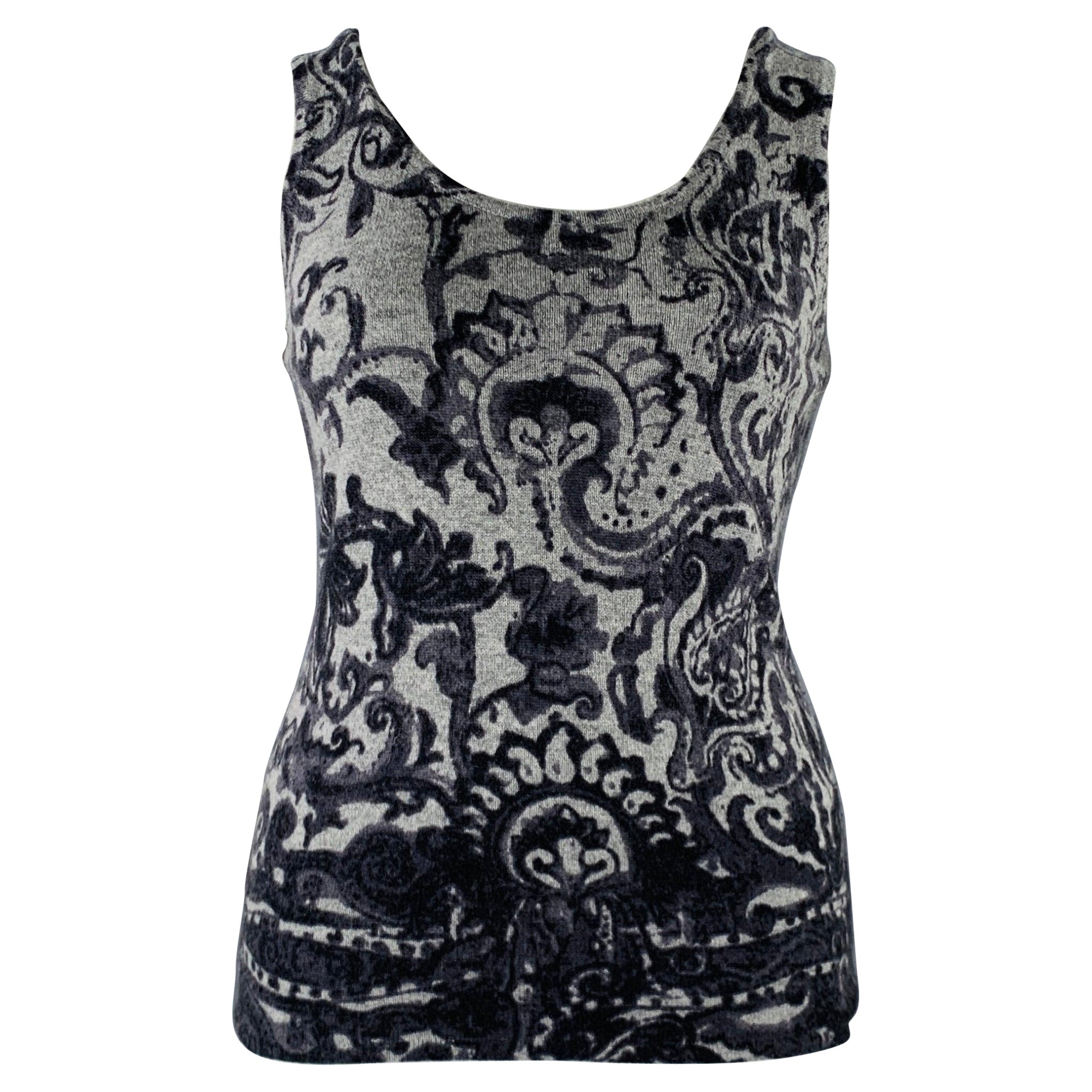 NEIMAN MARCUS Size L Grey Charcoal Cashmere Paisley Tank Casual Top For Sale