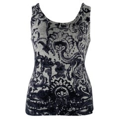 NEIMAN MARCUS Talla L Gris Carbón Cachemira Paisley Camiseta Casual Top