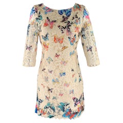 CELINE Size S Cream Multi Color Butterflies Lace Knee Length Dress