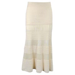 CELINE Size M Cream Silk Cotton Knit Elastic Waistband Maxi Skirt