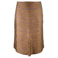 MARNI Size S Brown Blue Tan Silk Stripe A-Line Skirt
