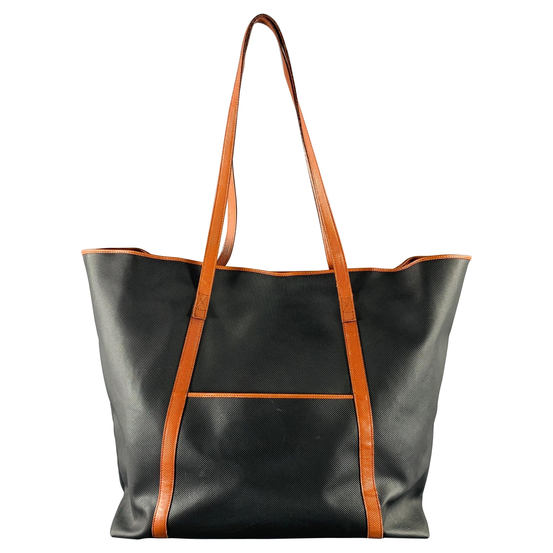 BOTTEGA VENETA Black Brown Coated Canvas Tote Handbag