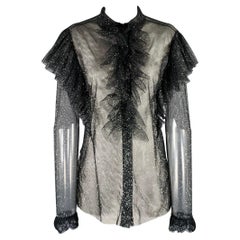 PHILOSOPHY di LORENZO SERAFINI Size 4 Black Silver Metallic Ruffle Blouse