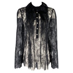 PHILOSOPHY di LORENZO SERAFINI Size M Black Lace Ruffle Blouse