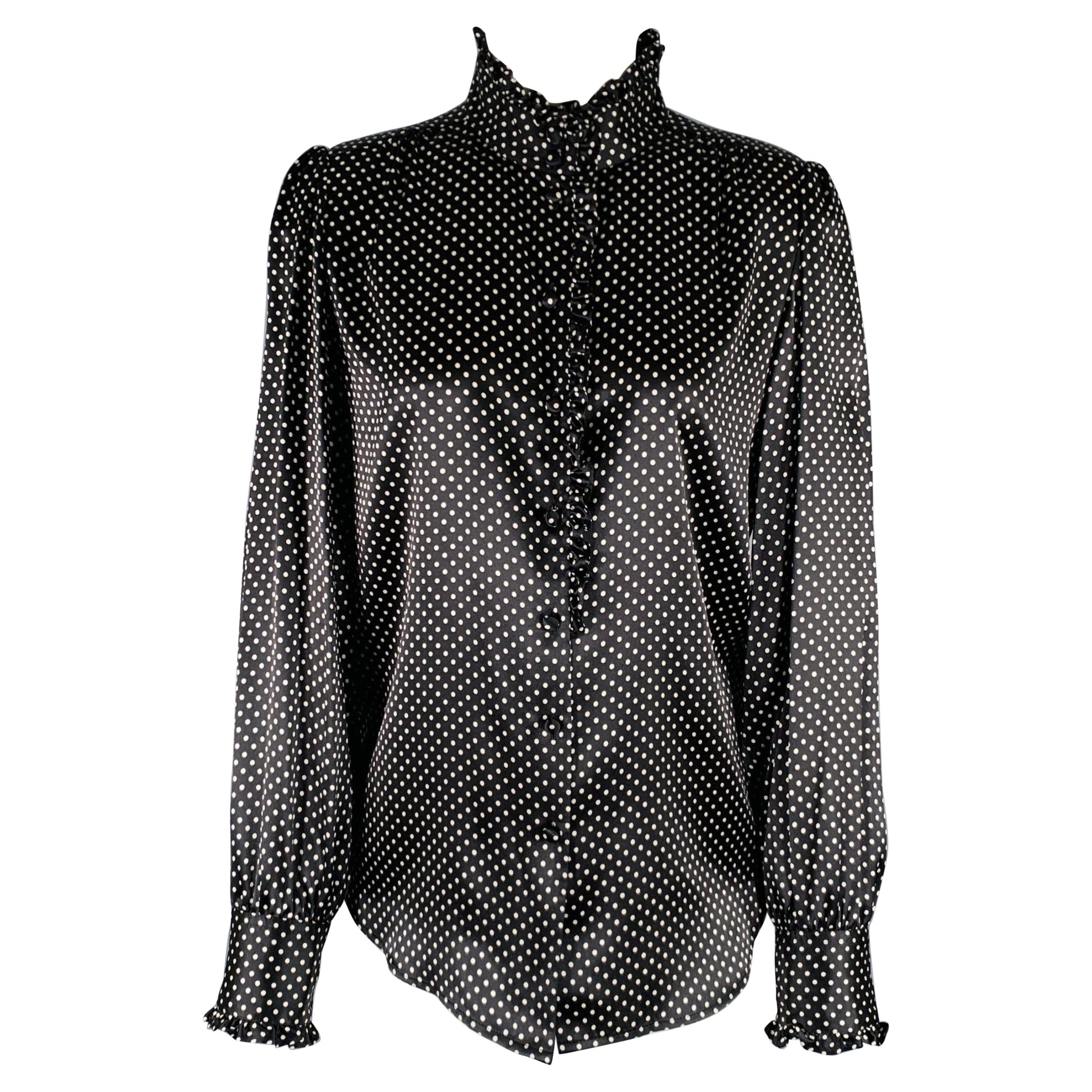 MARC JACOBS Primavera 2020 Taglia 6 Nero Bianco Seta Dot Dot Ruffle Blouse