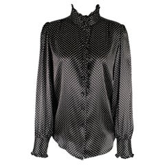 MARC JACOBS Spring 2020 Size 6 Black White Silk Polka Dot Ruffle Blouse