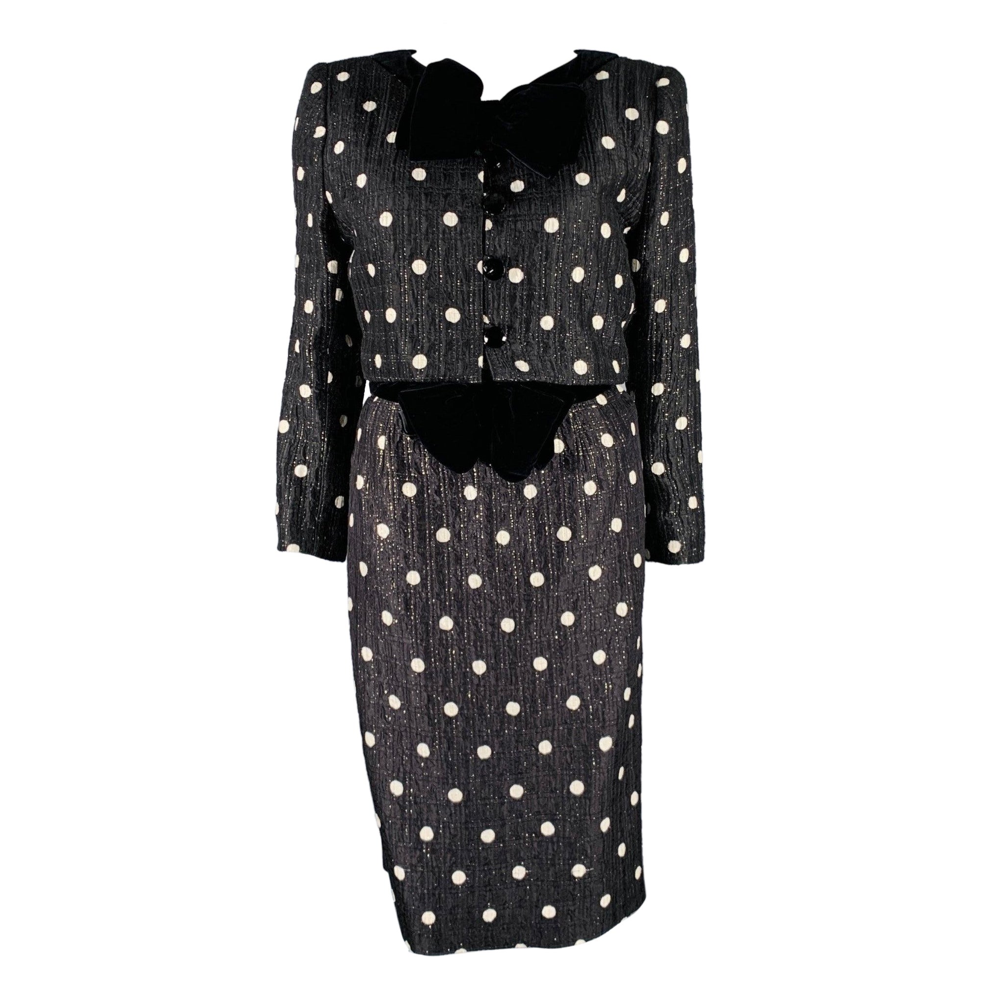 VALENTINO Size M Black White Polka Dot Strapless Dress Jacket Set