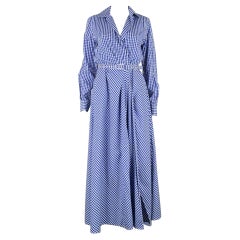 RALPH LAUREN Size 6 -Rivera- Blue White Cotton Gingham Long Sleeve Dress