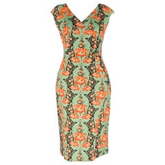 Zac Posen Taglia 8 Vestito senza maniche in misto cotone verde e multicolore