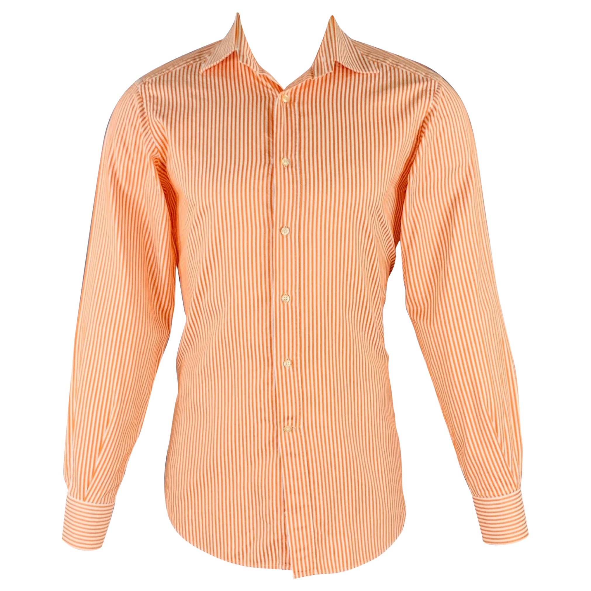 ETRO Size S Orange White Cotton Button Up Long Sleeve Shirt For Sale