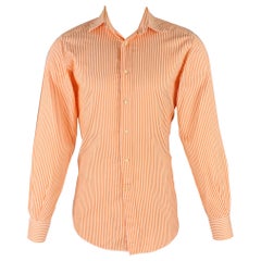ETRO Size S Orange White Cotton Button Up Long Sleeve Shirt