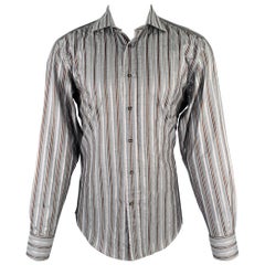 ETRO Size M Grey Stripe Cotton Button Up Long Sleeve Shirt