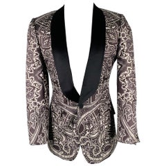 GUCCI Taglia 38 Nero Grigio Grafico Seta Tuxedo Cappotto Sportivo