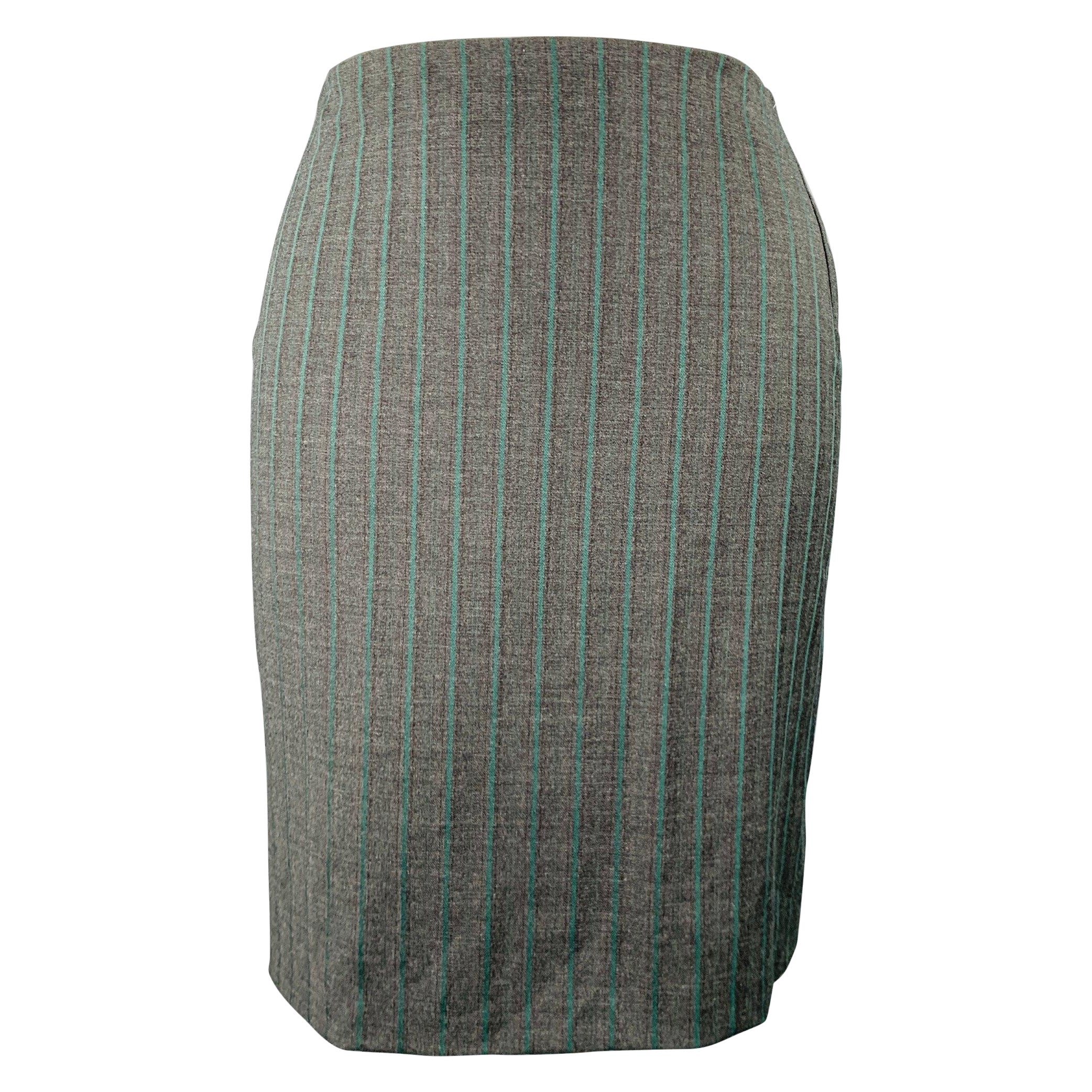 ETRO Size 10 Grey Green Wool Blend Stripe Pencil Knee Length Skirt