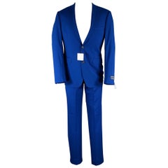 Saks Fifth Avenue taglia 38, abito in lana blu reale con risvolto a tacca