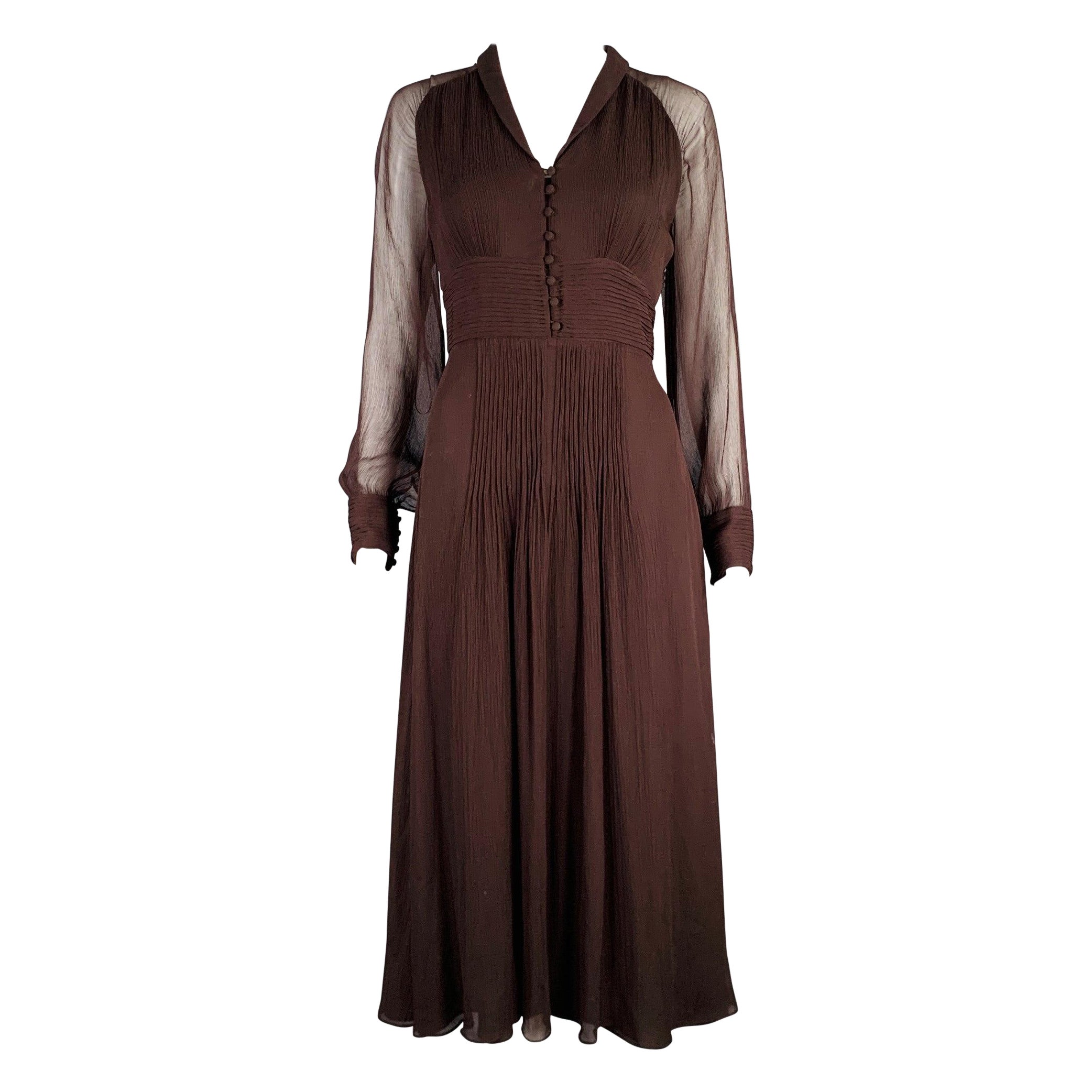 MASSIMO DUTTI Talla S Vestido de manga larga transparente de viscosa marrón en venta