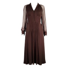 MASSIMO DUTTI Size S Brown Viscose See Through Long Sleeve Dress