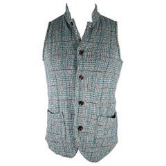 Kapital Taille S Gilet à boutons en coton mélangé à carreaux gris et bleus