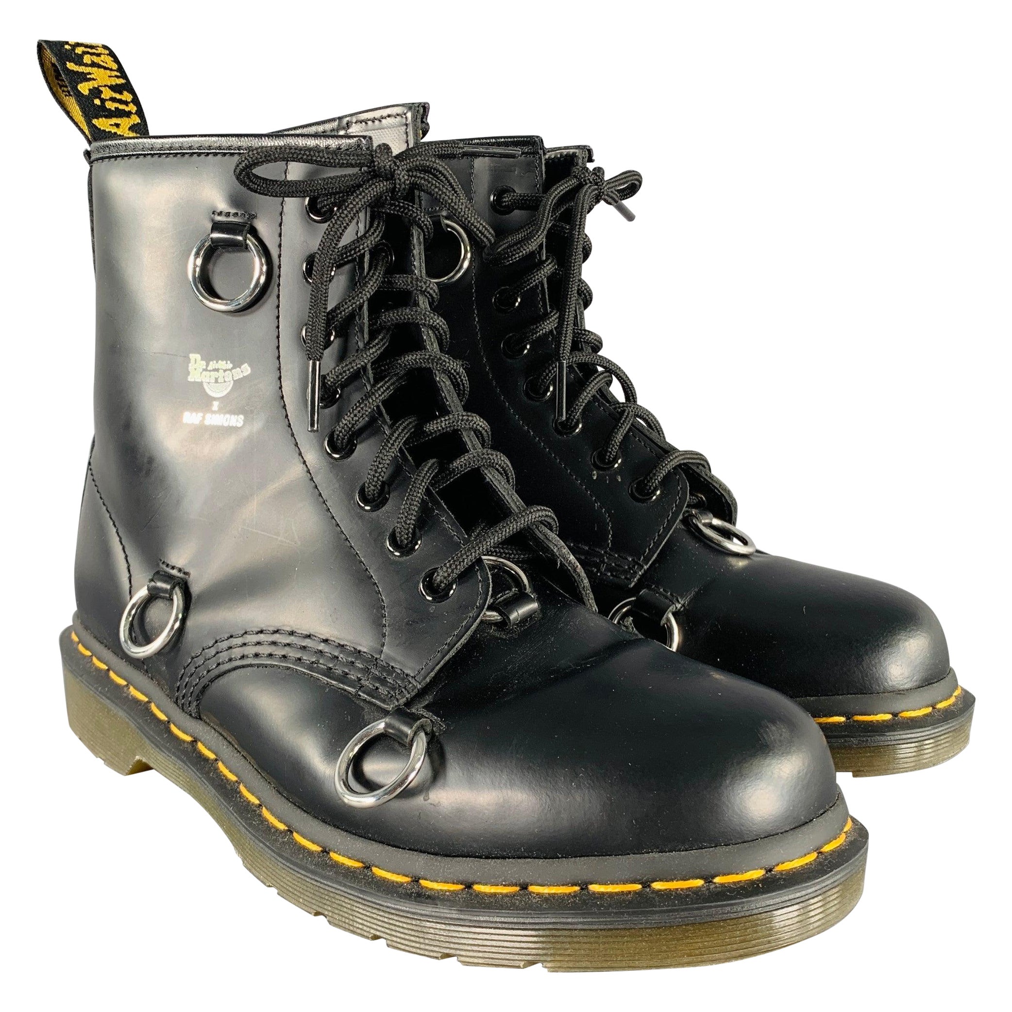 RAF SIMONS Size 9 Black Rings Leather Lace-Up Boots For Sale