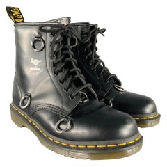 RAF SIMONS Größe 9 Schwarze Lederstiefel mit Schnürung aus Leder
