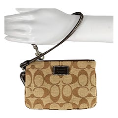 COACH Taupe Brown Monogram Wristlet Handbag