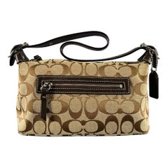 COACH Taupe Brown Monogram Top Handles Baguette Handbag