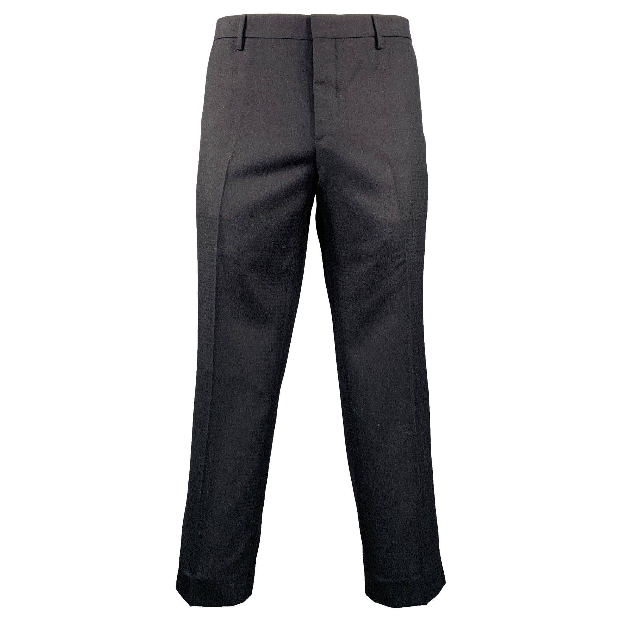 PRADA Size 38 Grey Textured Wool Flat Front Dress Pants For Sale