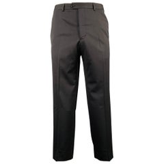 GIORGIO ARMANI Talla 38 Pantalones de vestir con parte delantera plana de mezcla de lana negra
