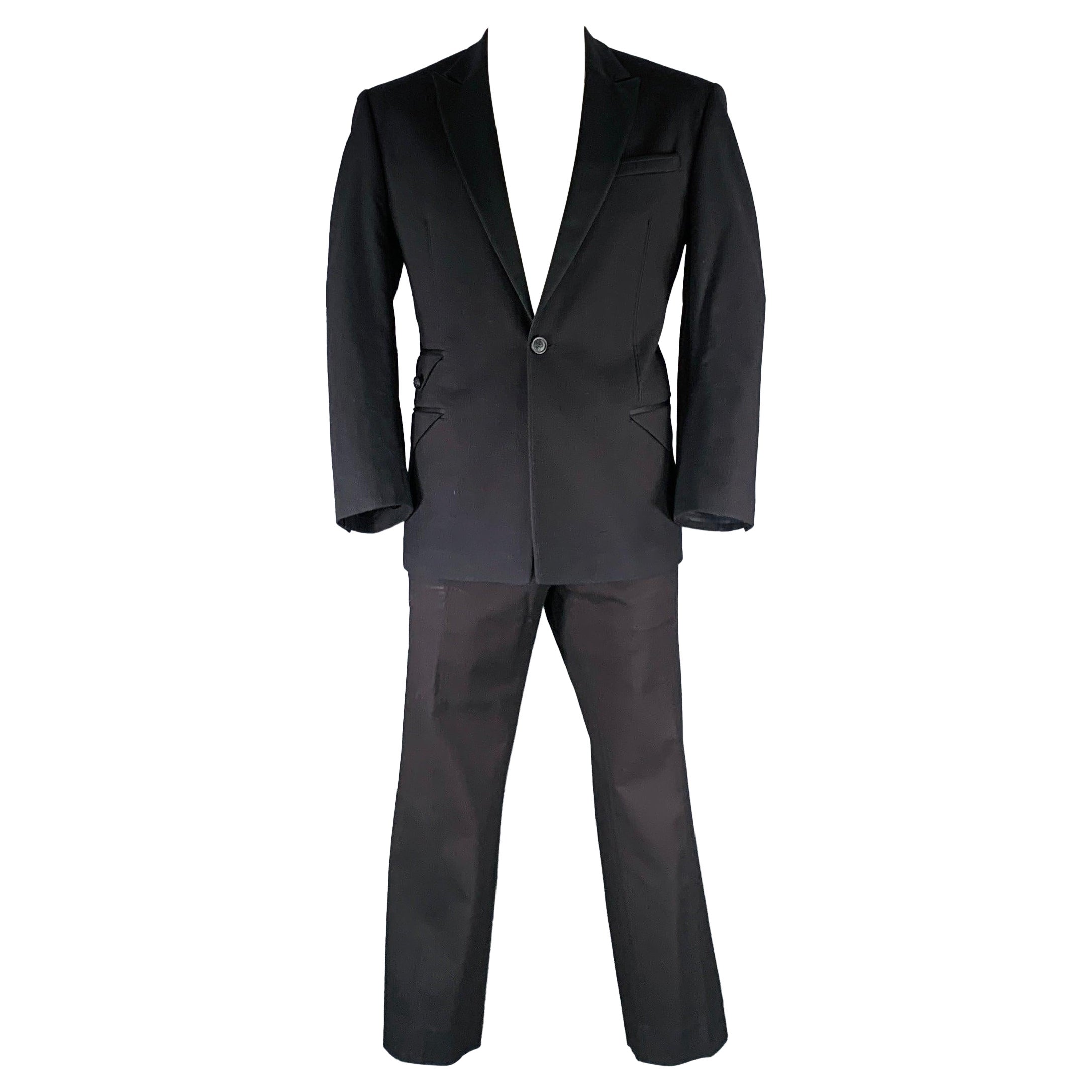 JUST CAVALLI Size 46 Black Cotton Blend Single Breasted Tuxedo For Sale