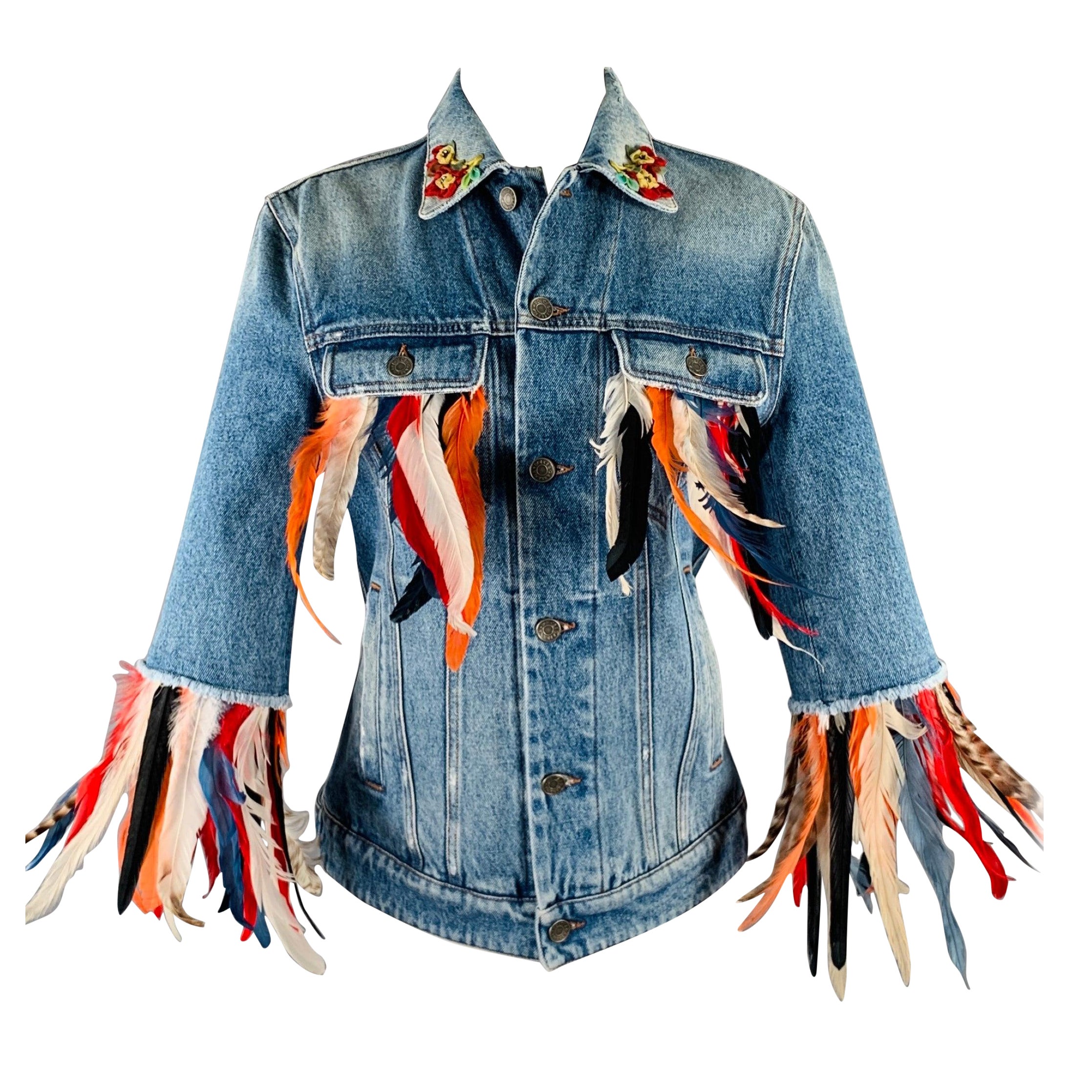 DOLCE & GABBANA Chaqueta vaquera de plumas de algodón multicolor azul talla XS en venta