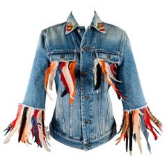 DOLCE & GABBANA Giacca di jeans con piume di cotone blu multicolore taglia XS