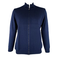 HUGO BOSS Talla XL Chaqueta de punto azul marino de lana con cremallera
