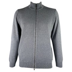 HUGO BOSS Größe XL Graue Strickjacke aus Merinowolle mit Reißverschluss aus Wolle