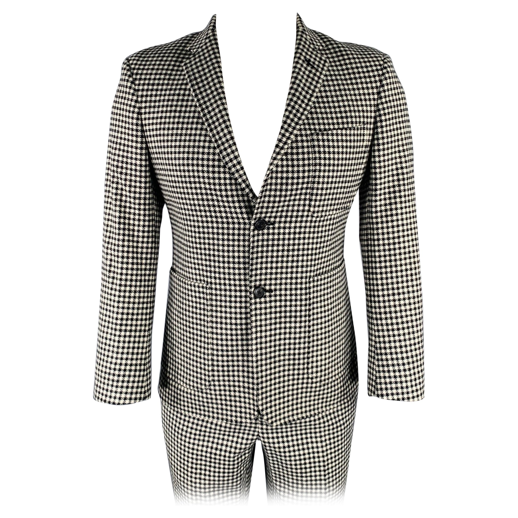 BLACK FLEECE Size 38 Black White Checkered Wool Notch Lapel Suit