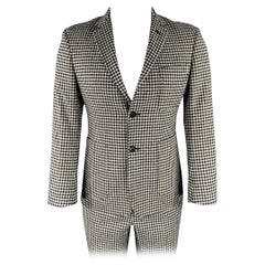 BLACK FLEECE Size 38 Black White Checkered Wool Notch Lapel Suit