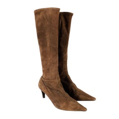 PRADA Size 7.5 Brown Suede Pointed Toe Side Zipper Boots
